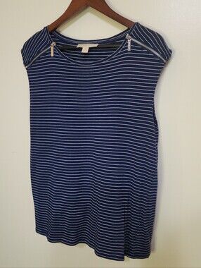 Michael Kors Women's Top Nautical Stripe Zip Shoulders Size L Sleeveless Coastal